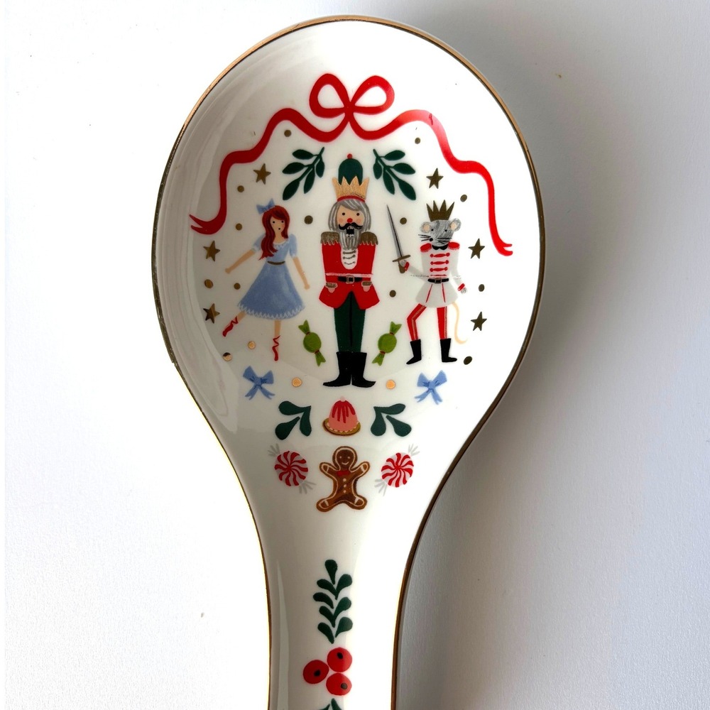 Rifle Paper Co Nutcracker Ballet Ceramic Spoon Rest Holiday Christmas Gold Rim